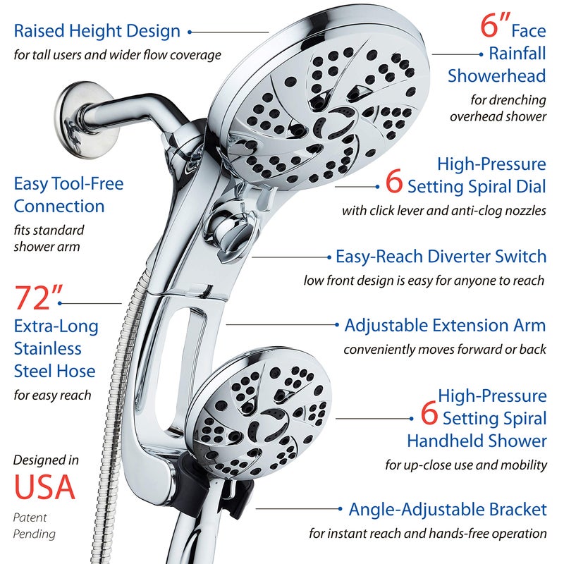 Dream Spa High Pressure 3-way Rain & Handheld Shower Head Combo with Easy Reach Diverter Switch, Adjustable Extension Arm and Extra Long 72 inch Stainless Steel Hose - All Chrome Finish - Top US Brand - Image 3